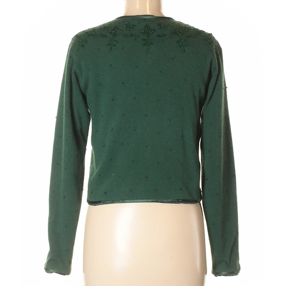 Vintage cardigan with green beads size M, lambwool - Picture 2 of 8